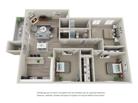 Floor plan for 3 beds, 2 baths, 1194 sqft
